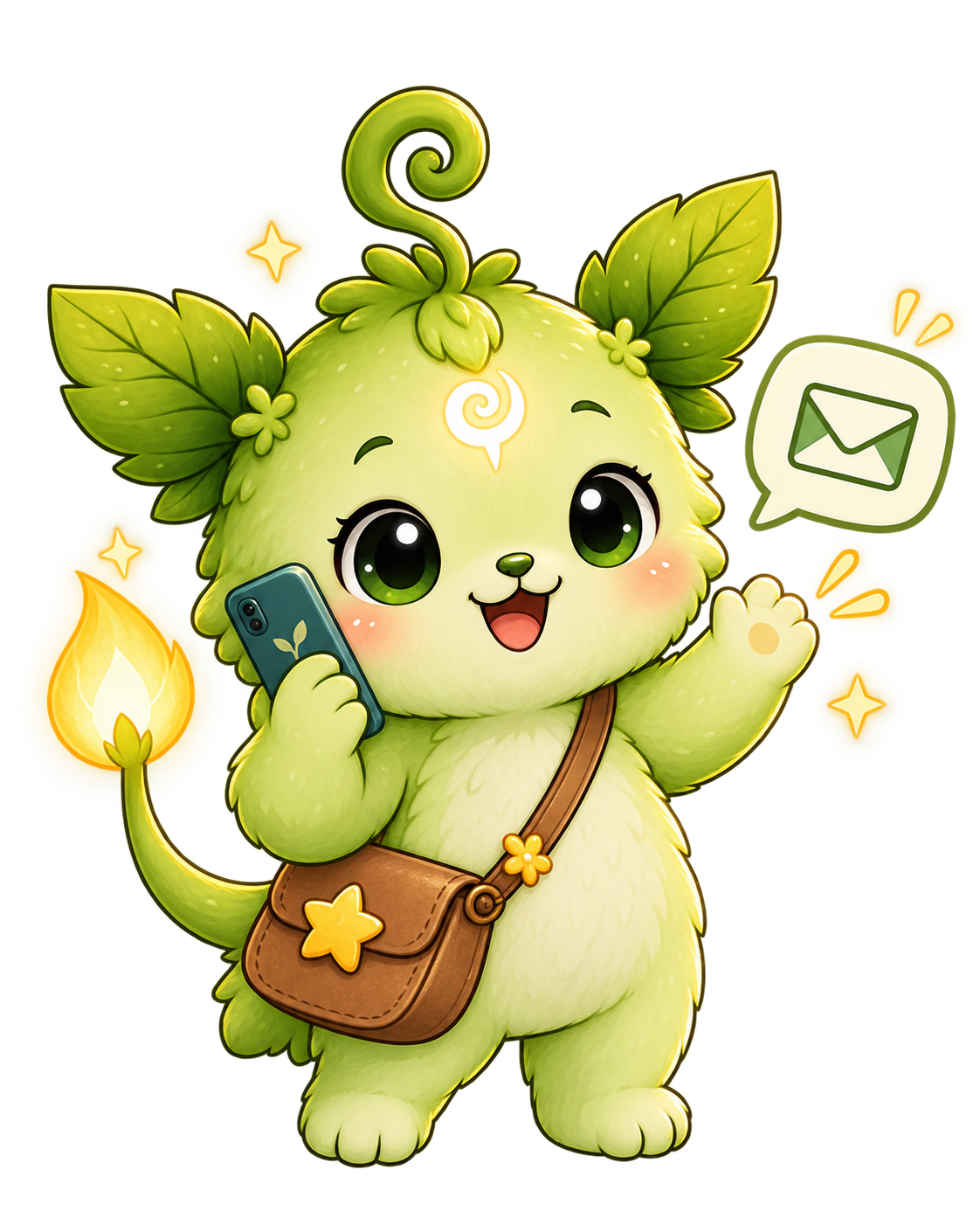 Lumi holding a phone with a message icon