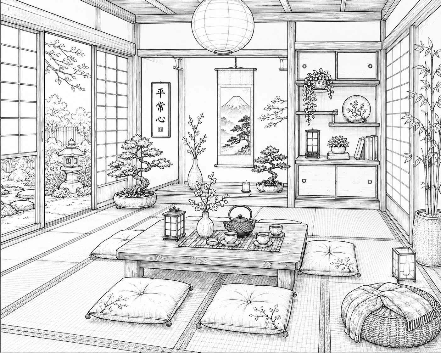 Tatami room coloring scene