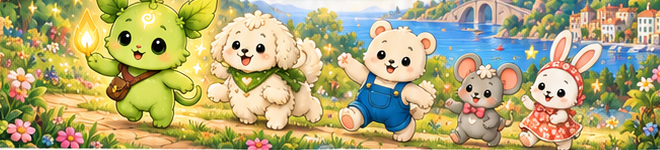 Lumi with Momo, Nori, Bobo, and Pip together