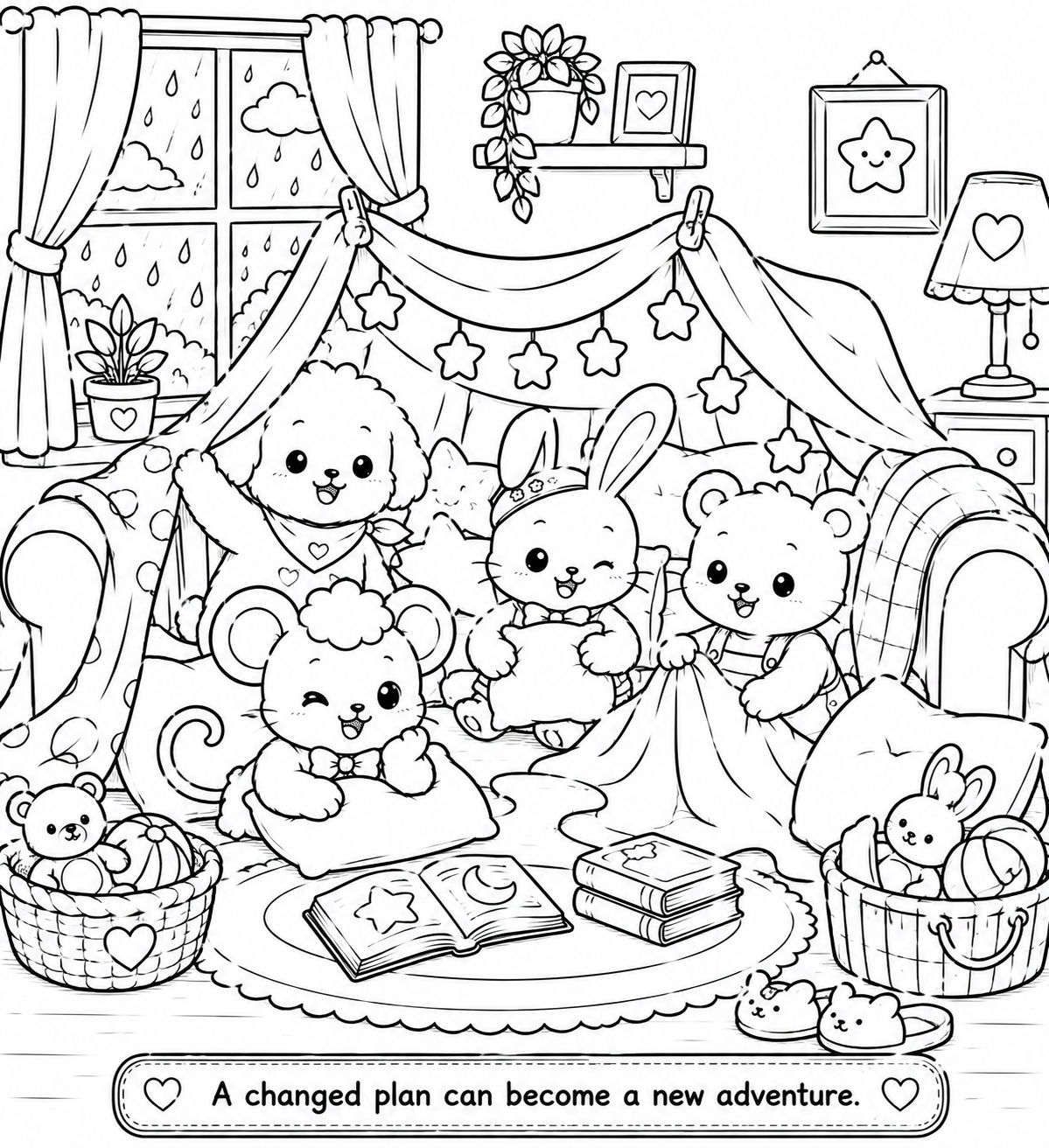 Lumi and Friends rainy-day coloring page preview